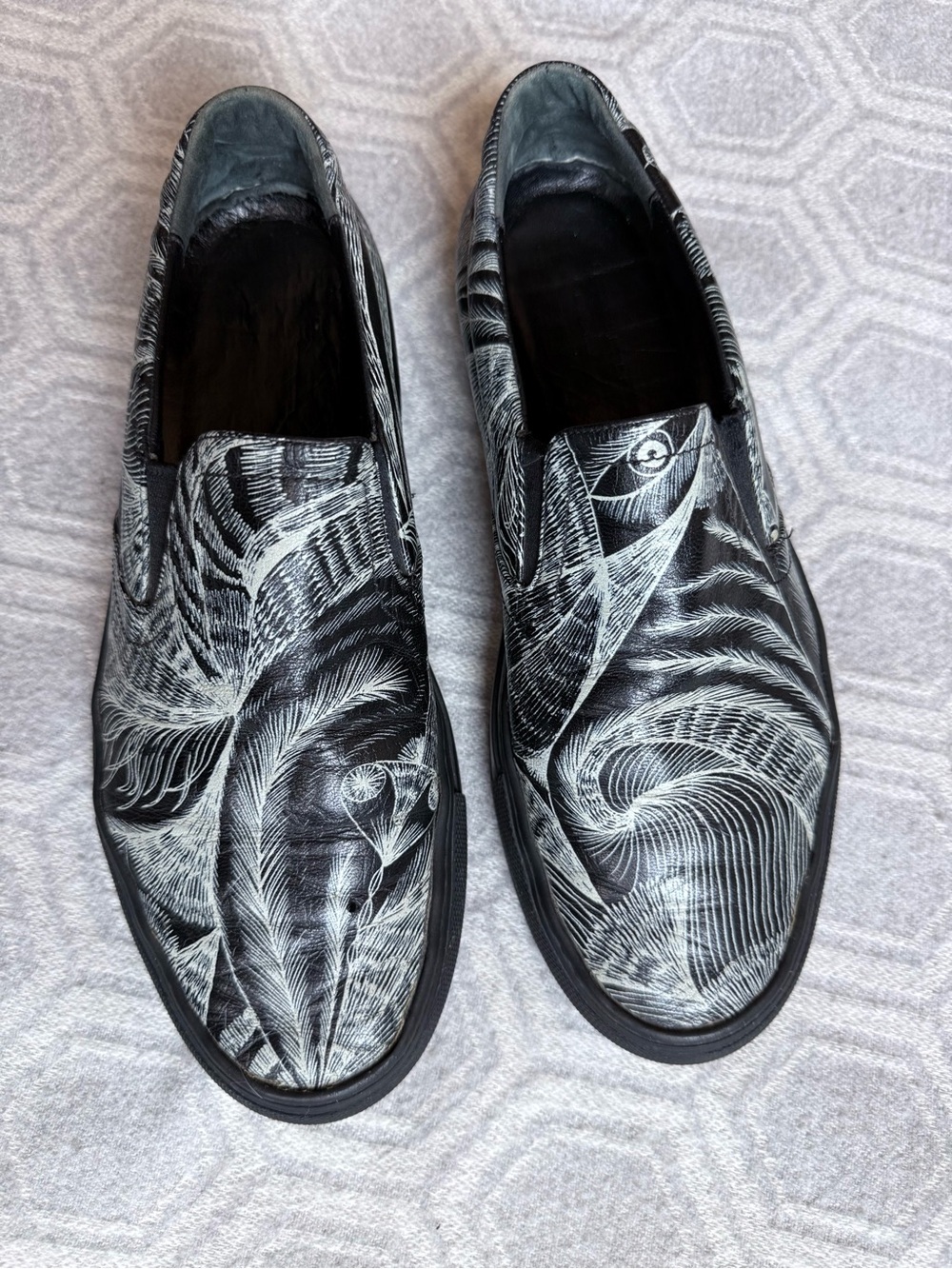 Dries Van Noten Sketch Sneakers Leather Black White Graphic Print Women’s EU 39